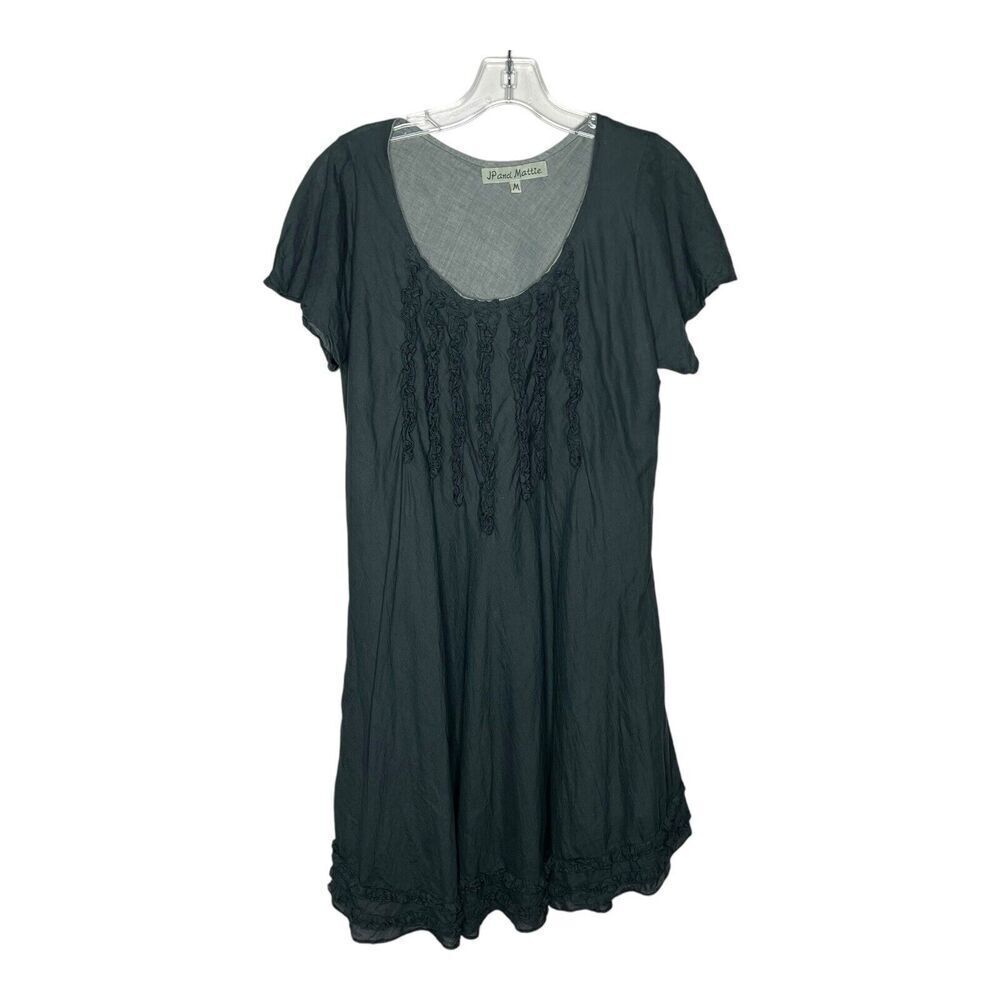 JP And Mattie Dress Womens Medium Ruffle Cotton Short Sleeve Gray Sundance Lined